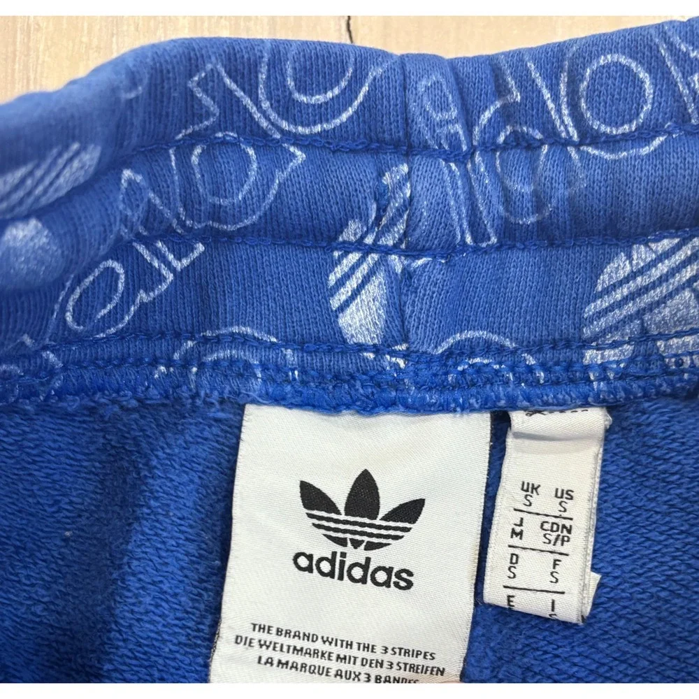 Adidas Originals Mens Royal Blue Allover Logo Print French Terry Shorts Small
